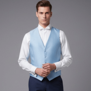 Chaleco de ceremonia para hombre azul cielo satinado con espalda ajustable ideal para novio padrino o invitado de boda
