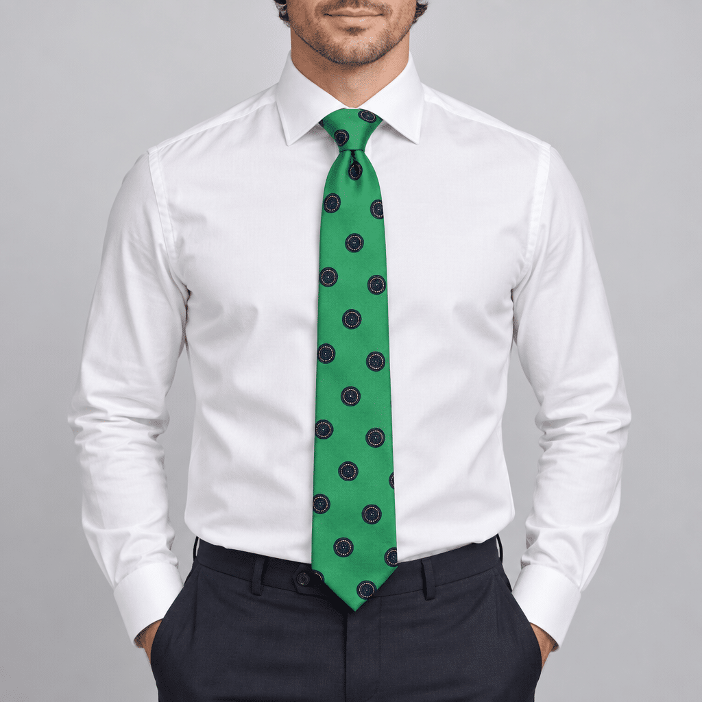 Corbata verde elegante con estampado circular – ceremonia