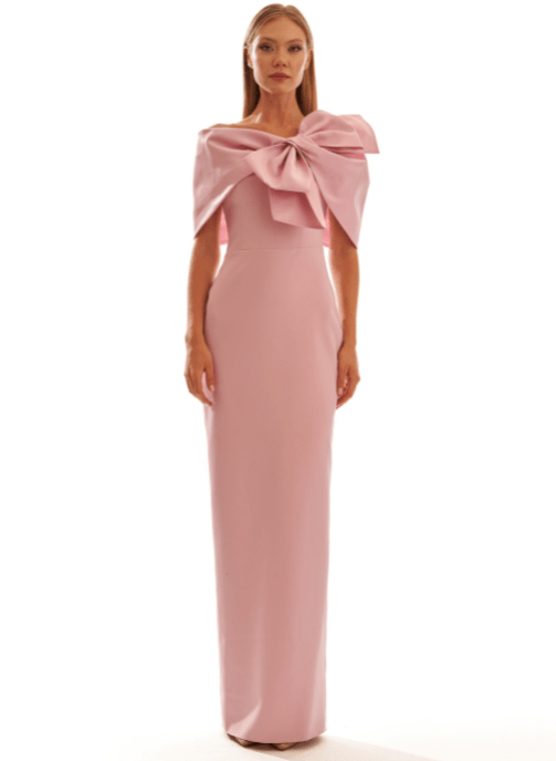 VESTIDO DE FIESTA LARGO ROSA NUDE LAZO