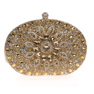 Bolso joya dorado tipo clutch con cristales y pedrería brillante para bodas y fiestas