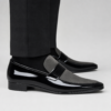 Mocasín de ceremonia para hombre en piel negra con combinación de charol y ante, ideal para bodas, novios y eventos elegantes