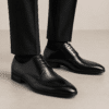 Zapato de ceremonia negro de piel para hombre con cordones, ideal para bodas, novios, padrinos e invitados