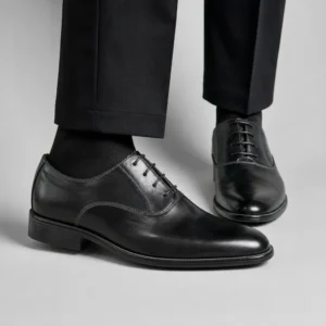 zapato oxford ceremonia hombre piel negra angulo
