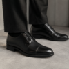 zapato Oxford negro de piel para hombre con ancho especial