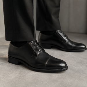 zapato Oxford negro de piel para hombre con ancho especial