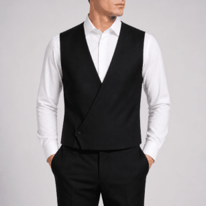 Chaleco negro de hombre para ceremonia con espalda del mismo tejido y regulador ajustable ideal para novios, padrinos e invitados de boda