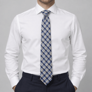 Corbata azul marino de cuadros en tonos beige y blanco para hombre