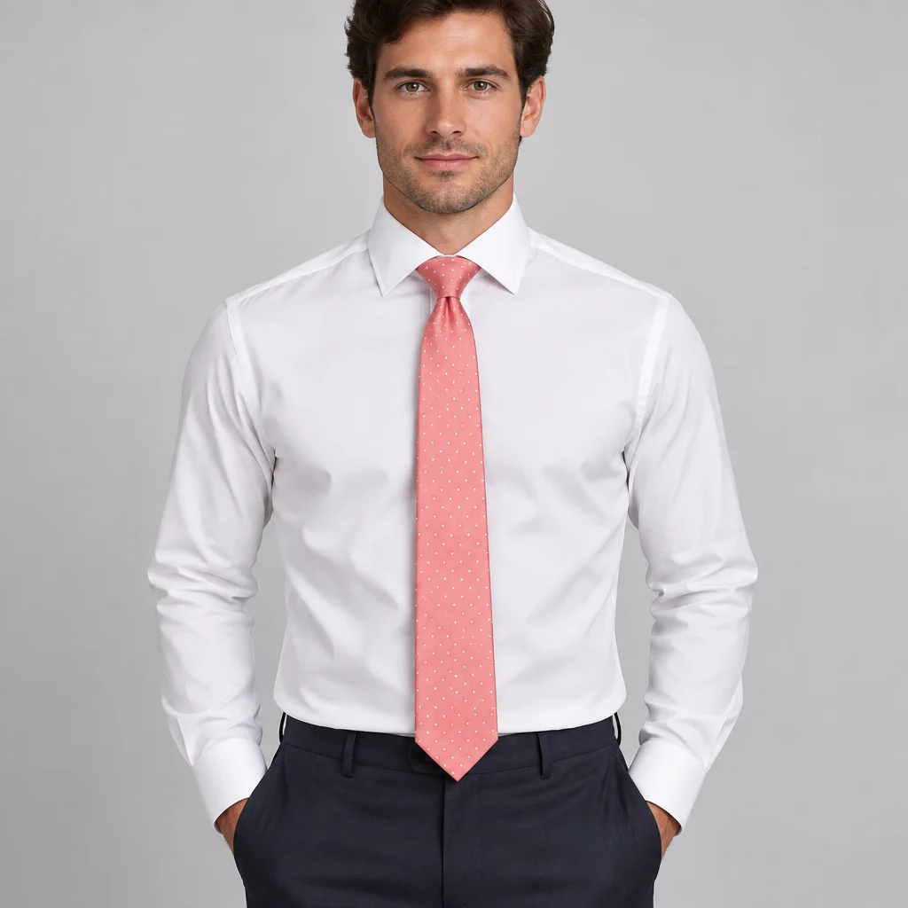 Corbata coral de lunares blancos para hombre