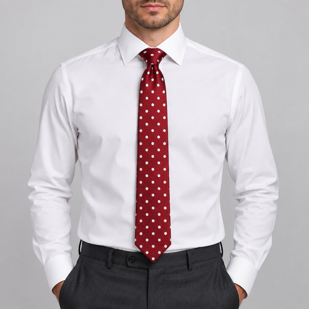 Corbata roja de lunares blancos para hombre