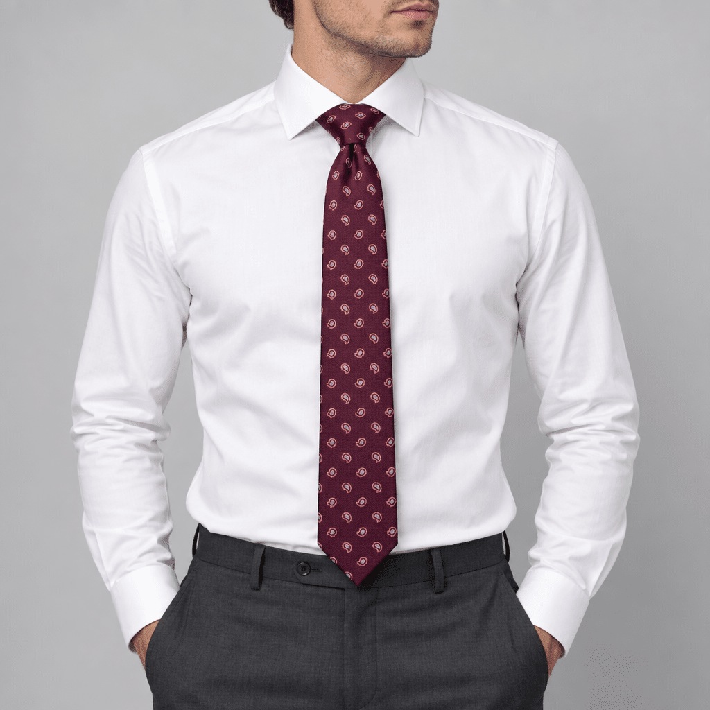 Corbata burdeos de hombre con pequeños motivos ornamentales